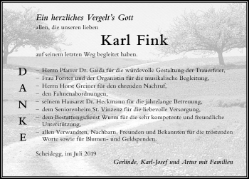 Traueranzeige von Karl Fink von Der Westallgäuer