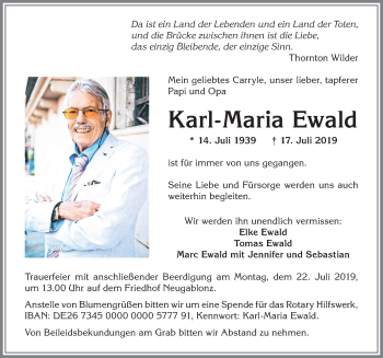 Traueranzeige von Karl-Maria Ewald von Allgäuer Zeitung, Kaufbeuren/Buchloe