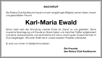 Traueranzeige von Karl-Maria Ewald von Allgäuer Zeitung, Kaufbeuren/Buchloe