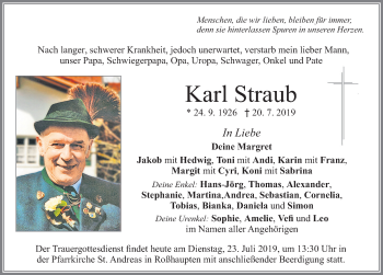 Traueranzeige von Karl Straub von Allgäuer Zeitung, Füssen