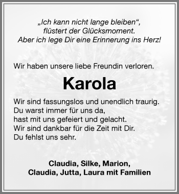 Traueranzeige von Karola  von Memminger Zeitung