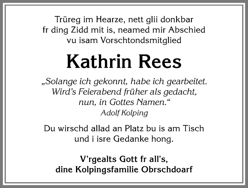  Traueranzeige für Kathrin Rees vom 23.07.2019 aus Allgäuer Anzeigeblatt