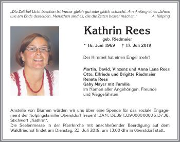 Traueranzeige von Kathrin Rees von Allgäuer Anzeigeblatt