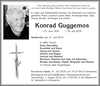 Traueranzeige von Konrad Guggemos von Allgäuer Zeitung, Marktoberdorf
