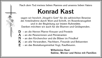 Traueranzeige von Konrad Kast von Allgäuer Zeitung, Kaufbeuren/Buchloe
