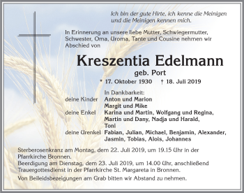 Traueranzeige von Kreszentia Edelmann von Allgäuer Zeitung