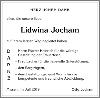 Traueranzeige von Lidwina Jocham von Allgäuer Anzeigeblatt