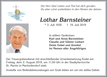 Traueranzeige von Lothar Barnsteiner von Allgäuer Zeitung