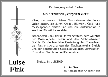 Traueranzeige von Luise Fink von Allgäuer Anzeigeblatt