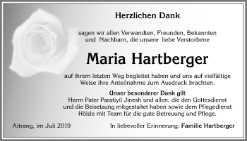 Traueranzeige von Maria Hartberger von Allgäuer Zeitung, Marktoberdorf