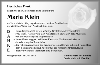 Traueranzeige von Maria Klein von Allgäuer Zeitung,Kempten