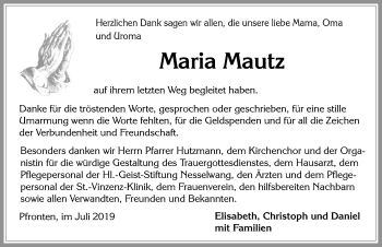 Traueranzeige von Maria Mautz von Allgäuer Zeitung, Füssen
