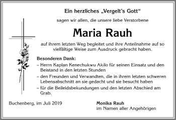 Traueranzeige von Maria Rauh von Allgäuer Zeitung,Kempten