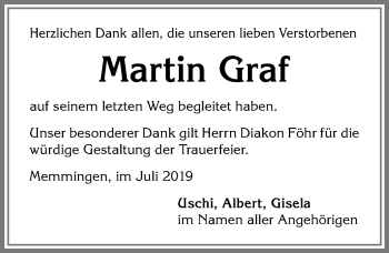 Traueranzeige von Martin Graf von Memminger Zeitung