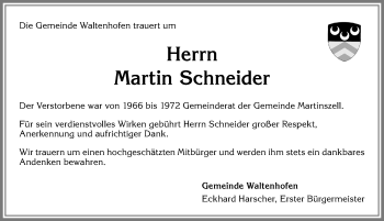 Traueranzeige von Martin Schneider von Allgäuer Zeitung,Kempten