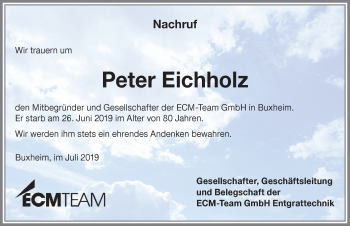 Traueranzeige von Peter Eichholz von Memminger Zeitung
