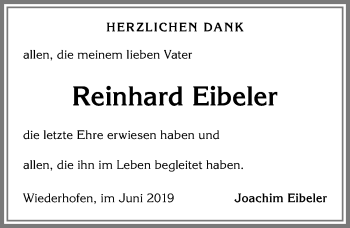 Traueranzeige von Reinhard Eibeler von Allgäuer Anzeigeblatt