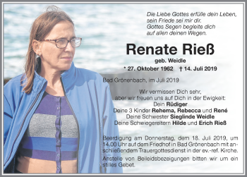 Traueranzeige von Renate Rieß von Memminger Zeitung