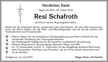 Traueranzeige von Resi Schafroth von Allgäuer Zeitung,Kempten