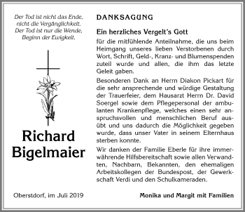 Traueranzeige von Richard Bigelmaier von Allgäuer Anzeigeblatt
