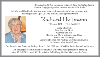 Traueranzeige von Richard Hoffmann von Allgäuer Zeitung, Marktoberdorf