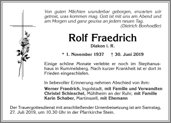 Traueranzeige von Rolf Fraedrich von Allgäuer Anzeigeblatt