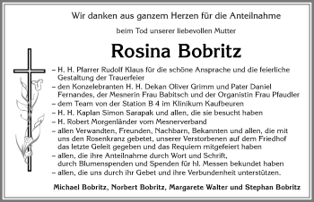 Traueranzeige von Rosina Bobritz von Allgäuer Zeitung, Kaufbeuren/Buchloe