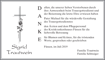 Traueranzeige von Sigrid Trautwein von Allgäuer Zeitung, Füssen