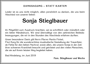 Traueranzeige von Sonja Stieglbauer von Allgäuer Anzeigeblatt