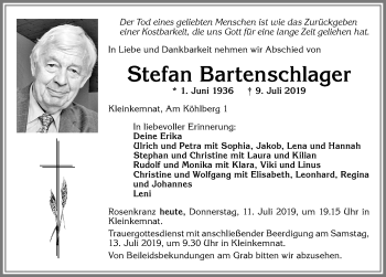 Traueranzeige von Stefan Bartenschlager von Allgäuer Zeitung, Kaufbeuren/Buchloe