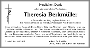 Traueranzeige von Theresia Berkmüller von Allgäuer Zeitung, Marktoberdorf