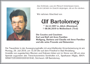 Traueranzeige von Ulf Bartolomey von Allgäuer Anzeigeblatt