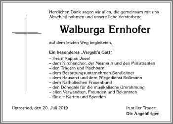 Traueranzeige von Walburga Ernhofer von Allgäuer Zeitung, Marktoberdorf