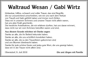 Traueranzeige von Waltraud Wesan von Allgäuer Anzeigeblatt