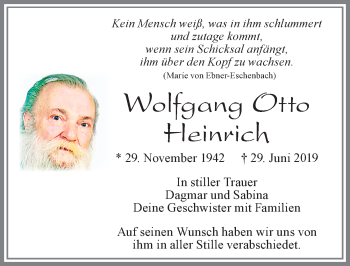 Traueranzeige von Wolfgang Otto Heinrich von Allgäuer Zeitung, Marktoberdorf