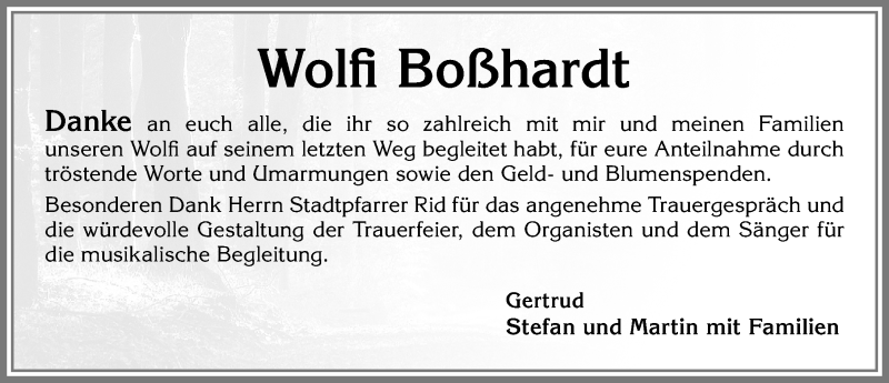  Traueranzeige für Wolfi Boßhardt vom 13.07.2019 aus Allgäuer Zeitung, Marktoberdorf
