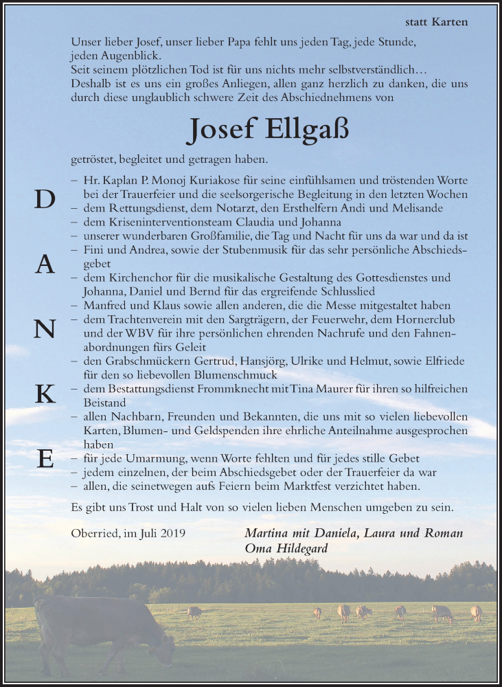 Traueranzeige für Josef Ellgaß vom 09.07.2019 aus Der Westallgäuer