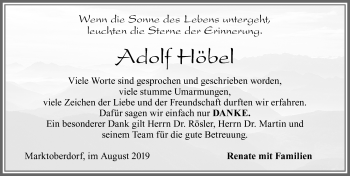 Traueranzeige von Adolf Höbel von Allgäuer Zeitung, Marktoberdorf