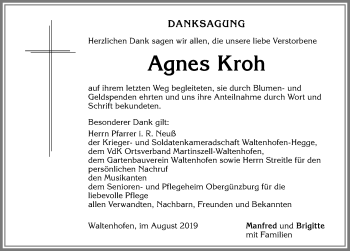 Traueranzeige von Agnes Kroh von Allgäuer Zeitung,Kempten