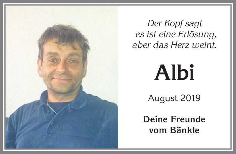  Traueranzeige für Albi  vom 22.08.2019 aus Allgäuer Zeitung,Kempten