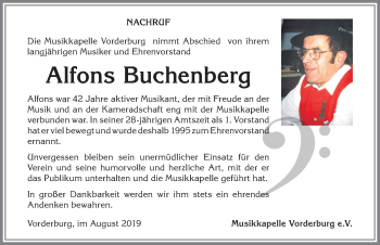 Traueranzeige von Alfons Buchenberg von Allgäuer Anzeigeblatt
