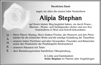 Traueranzeige von Alipia Stephan von Allgäuer Zeitung, Marktoberdorf