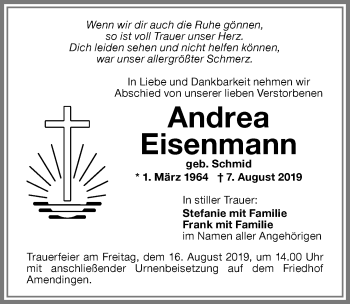 Traueranzeige von Andrea Eisenmann von Memminger Zeitung