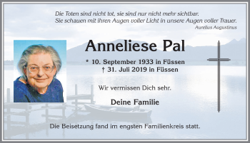 Traueranzeige von Anneliese Pal von Allgäuer Zeitung, Füssen