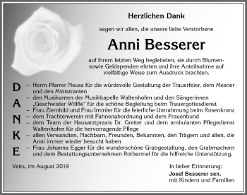 Traueranzeige von Anni Besserer von Allgäuer Zeitung,Kempten