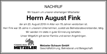 Traueranzeige von August Fink von Memminger Zeitung