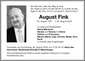 Traueranzeige von August Fink von Memminger Zeitung