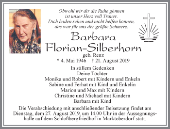 Traueranzeige von Barbara Florian-Silberhorn von Allgäuer Zeitung, Marktoberdorf