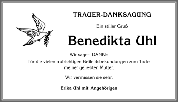 Traueranzeige von Benedikta Uhl von Allgäuer Anzeigeblatt
