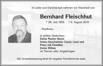 Traueranzeige von Bernhard Fleischhut von Allgäuer Zeitung, Füssen